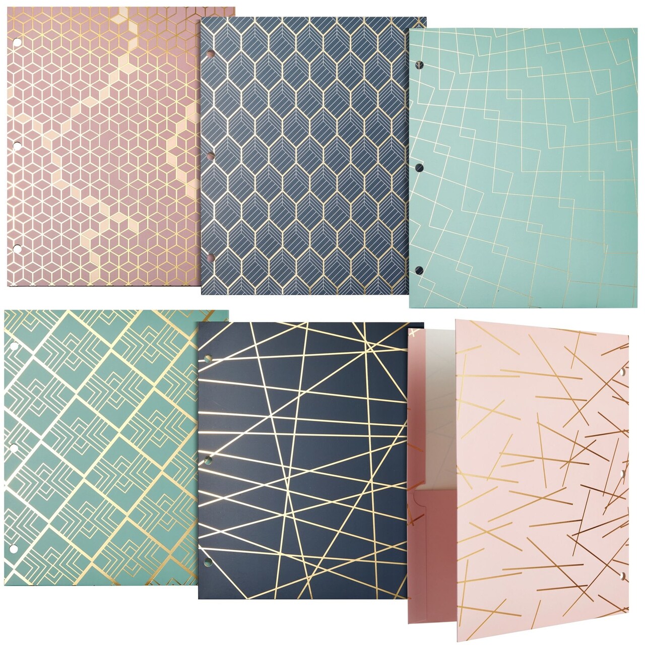 Paper Junkie School Folders with Pockets - 3-Hole-Punched Pocket Folders - Binder-Compatible File Holders - Durable Cardstock Organizers for Pastel School Supplies - 9.5 x 12 in 6-Pack